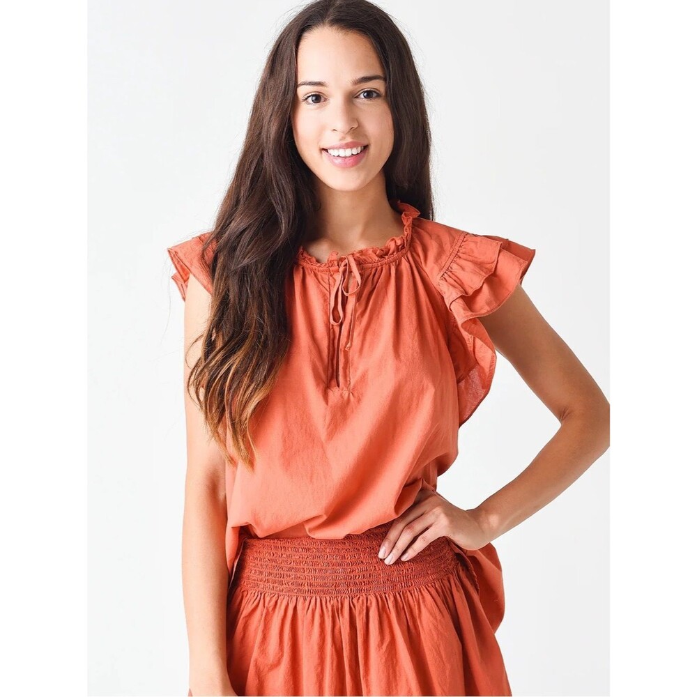 Stark X Poplin Dreamy Top Flutter Sleeve | Terracotta | Medium